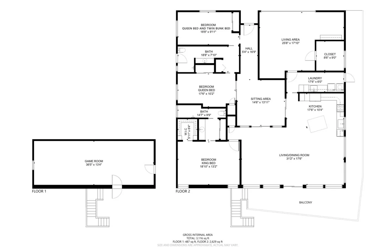A spacious, light-filled interior with a dedicated game room, open kitchen, living area, and balcony. The scene suggests lively family gatherings, game nights, and communal meals after a day of exploring.