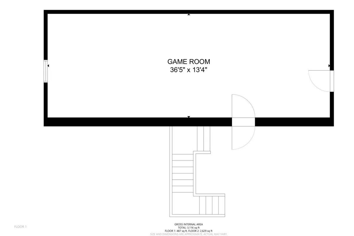 A lively interior game room with a dedicated game table, comfortable seating area, and an entertainment center, ready for memorable game nights and celebrations.
